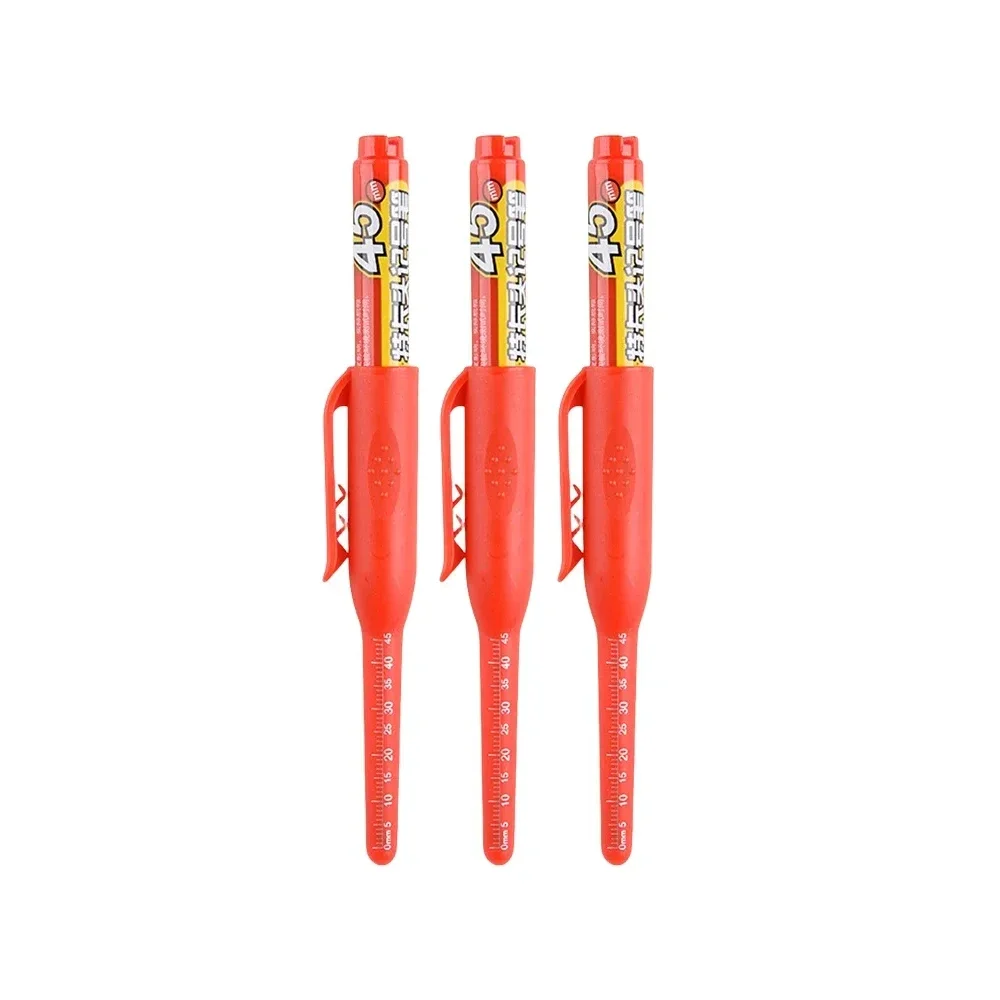45mm dyphull-tusjpenner med lang spiss, snekkerpenn, svart/blått/rødt blekk, vanntett for måling av trebearbeidingsverktøy: Rød, sølvfargetone