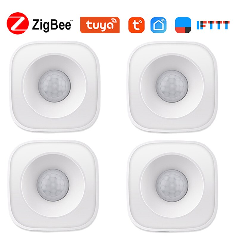 Tuya Smart ZigBee PIR Motion Sensor Detector Smart Home Wireless Body Infrared Sensor Security Burglar Alarm Sensor APP Control: 4Pcs
