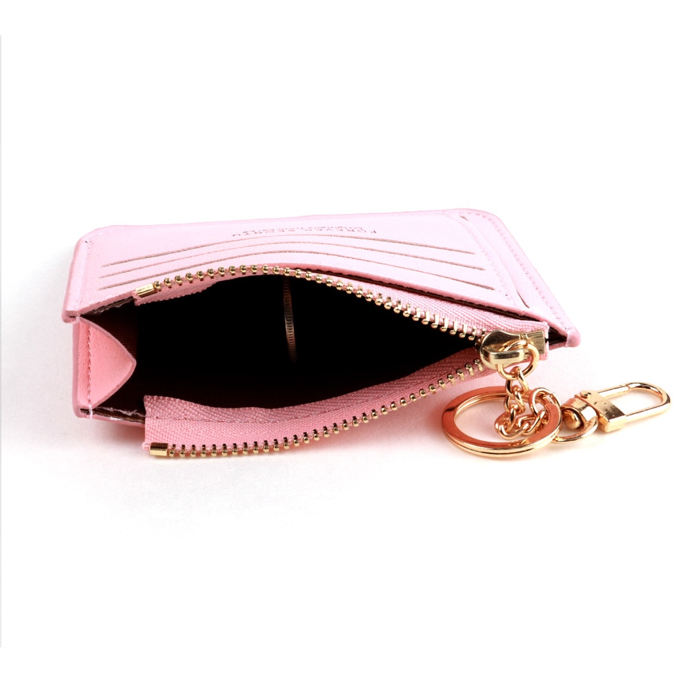 Brand Super Thin Small Credit Card Holder Wallet Women&#39;s Leather Key Chain ID Card Case Slim Female Ladies Mini Coin Purse