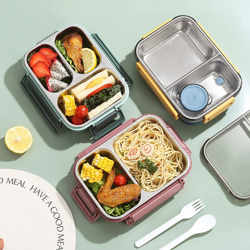 Lunchbox van 304 roestvrij staal met servies voor volwassenen Kinderen Lekvrije lunchcontainer Draagbare roosters Bento Box Voedselcontainers