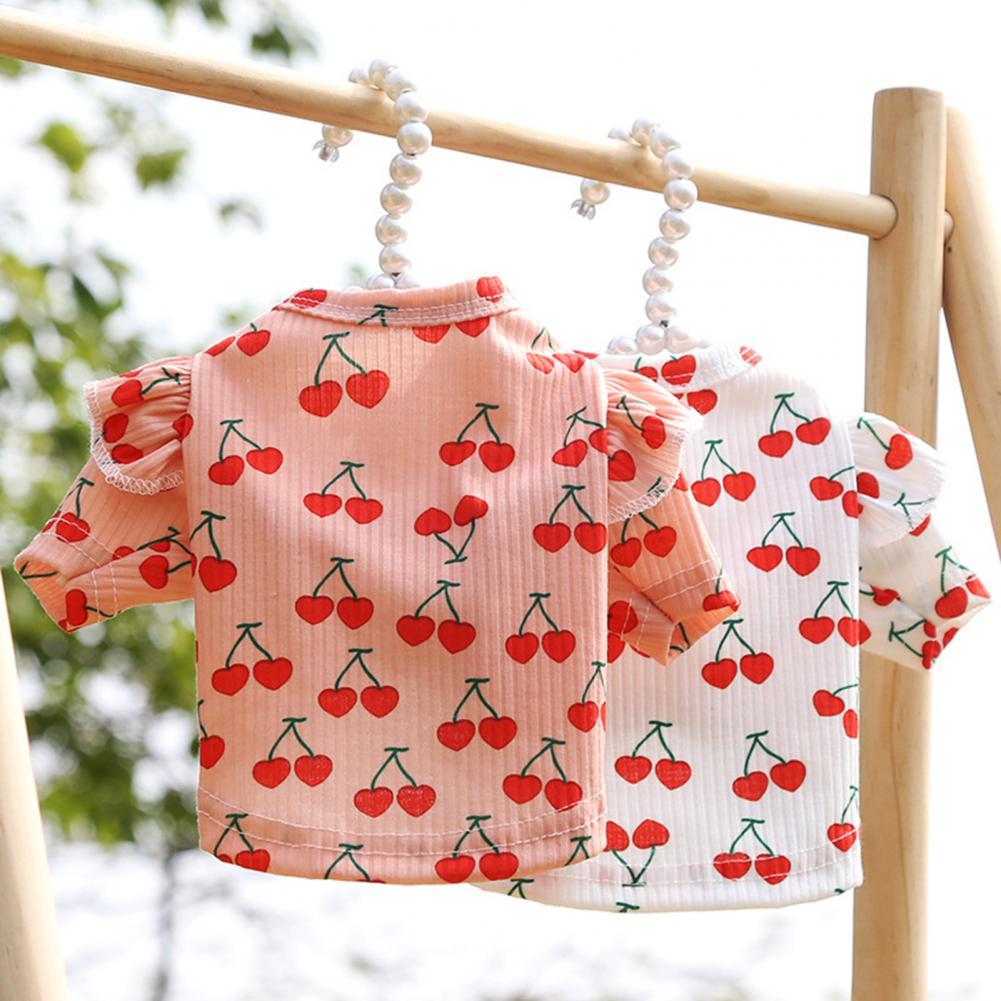 Disfraz de perro con estampado de cerezas, blusa de tela de poliéster con cuello redondo, agradable para la piel, para la vida diaria, , 80%