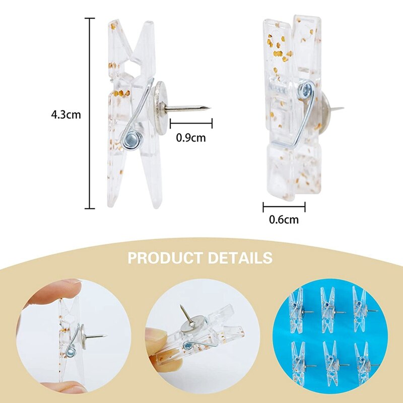 Push Pin Clips,Cork Board Push Pins Tacks,Photo Pushpins Clips Paper Clips with Pins,Pins Thumbtack for Bulletin Board