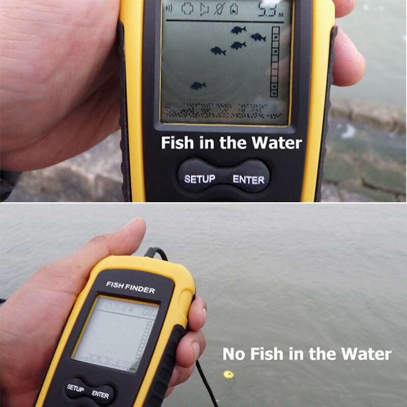 detector de peces portátil sonda Sonar de profundidad transductor de alarma Fishfinder 0,7-100m pesca eco Sounder con pantalla en inglés XNC