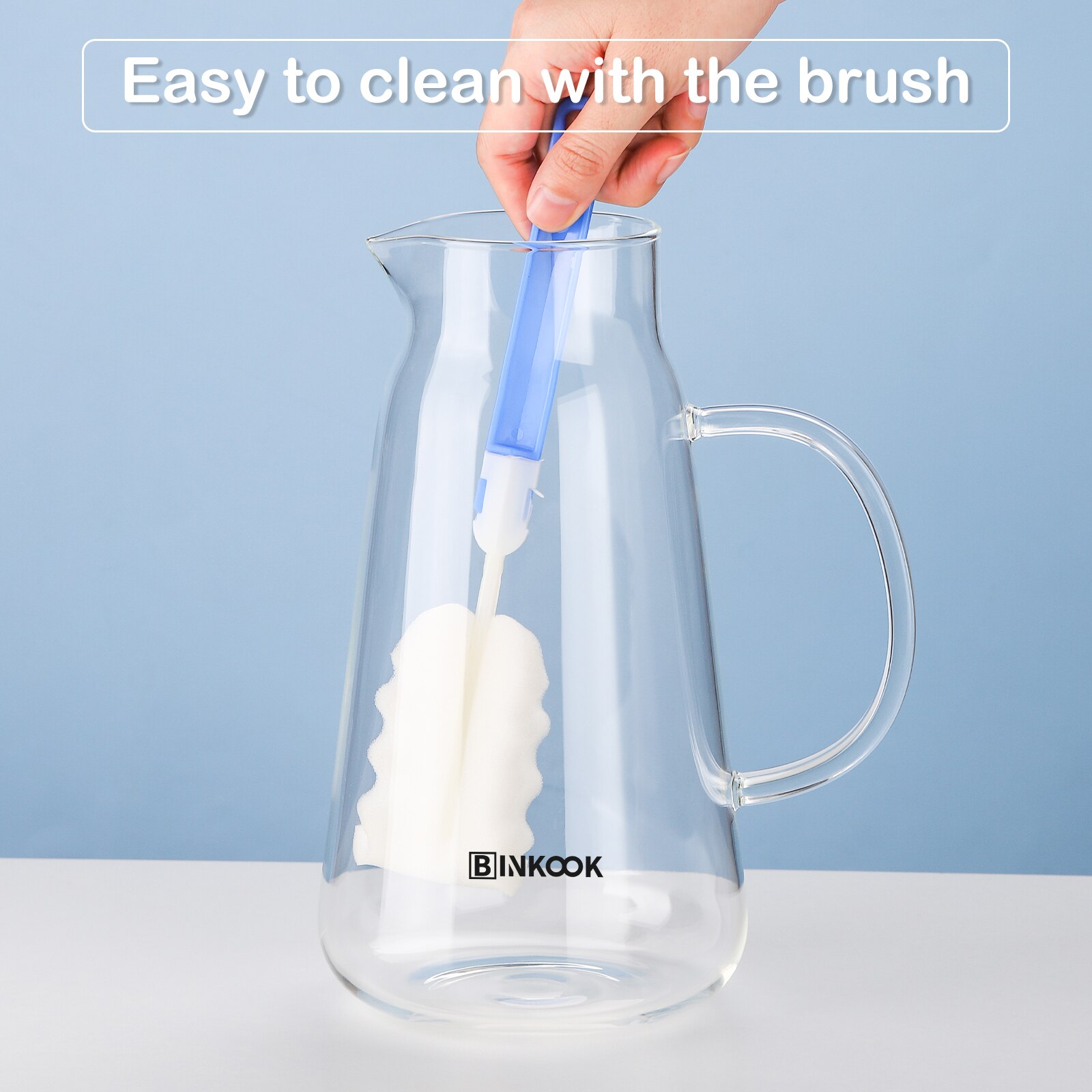 BINKOOK Large Glass Water Jug With Stainless Steel Lid Iced Tea Pot Juice Carafe Heat Resistant Kettle Beverage Container