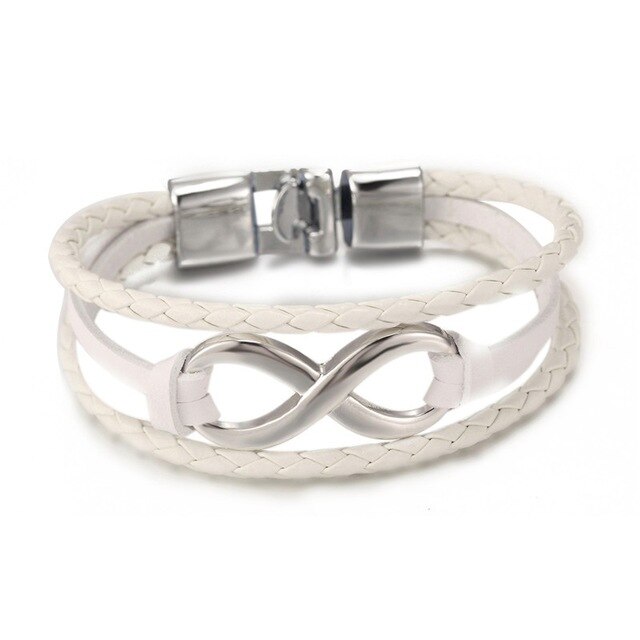 Sølvarmbånd med en uendelig kæde af læderarmbånd til mænd og kvinder med venskabsarmbånd