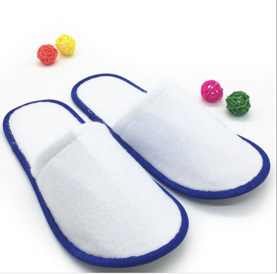 1 paar Witte Badstof Hotel Wegwerp Slippers Badstof Spa Gast Schoenen zachte bodem indoor schoenen handig: blue