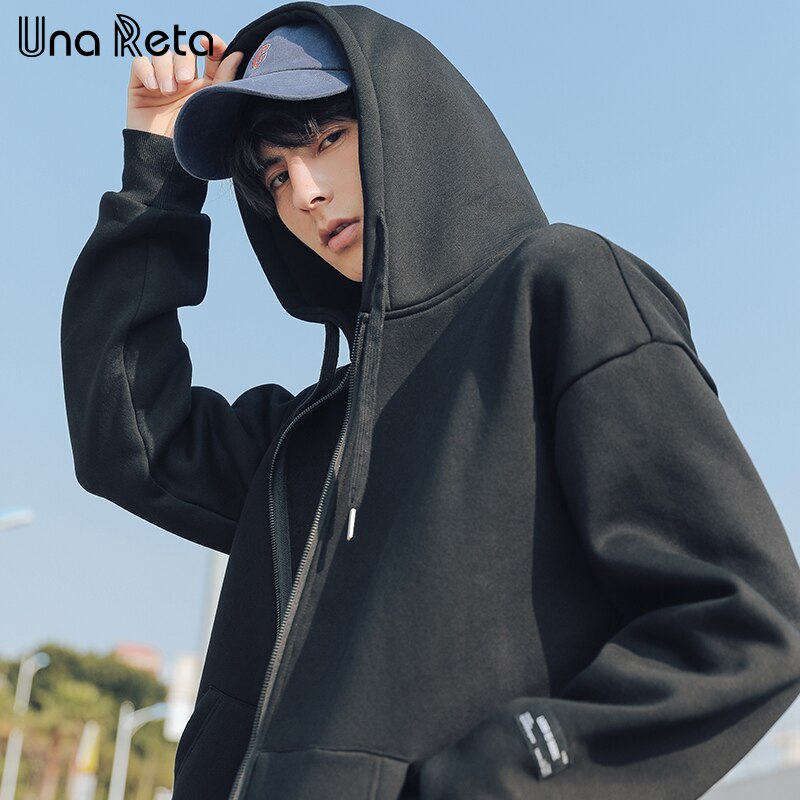 Una Reta Men Hooded Jacket Outwear Autumn Arrivals Hip-Hop Streetwear Jackets Streetwear Solid color zipper Coat Men
