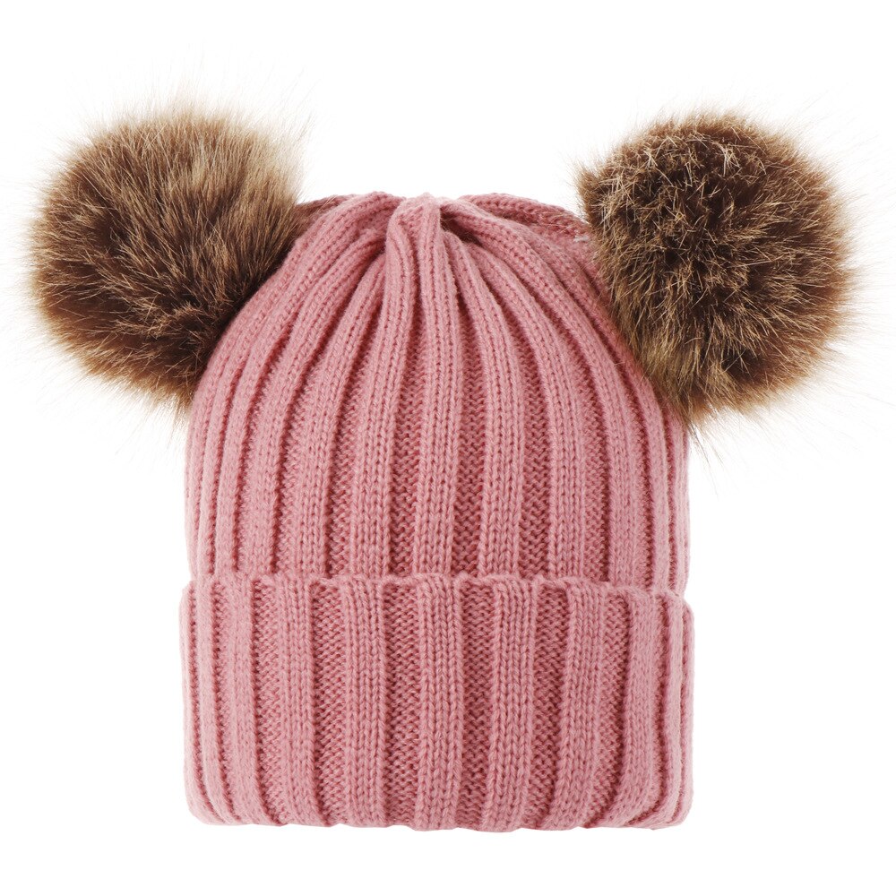 Winter warme baby muts met bont, dubbele pompon, gebreide baby meisjes jongens muts, peuter kindermuts, muts voor kinderen, kindermutsen, mutsen: 7