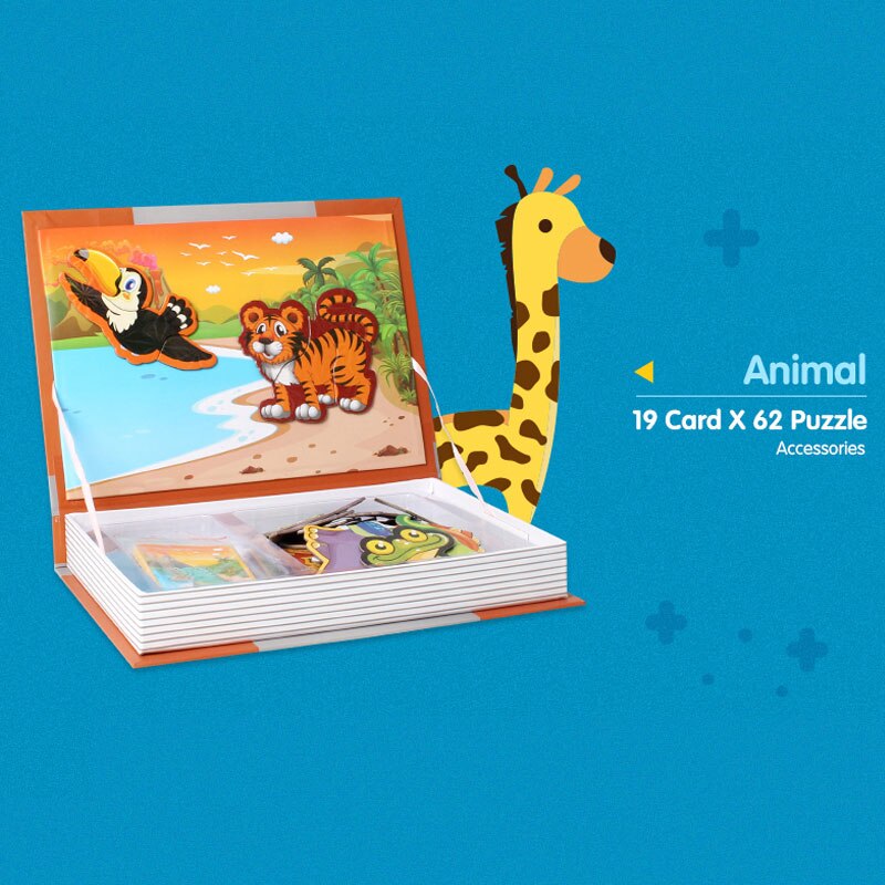 7 typer børns intelligente magnetbog 3d puslespil puslespil hjernetræning spil pædagogisk legetøj til børn xmas: Dyr
