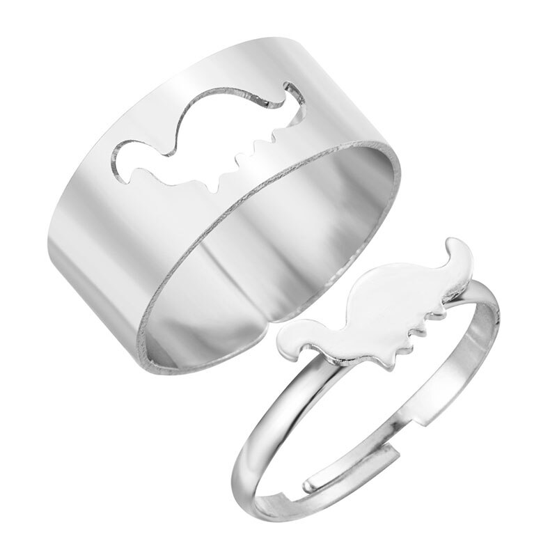 Bague ouverte en forme de dinosaure pour femmes, 2 pièces/ensemble, Simple, ajustable, bijoux de Couple, ,