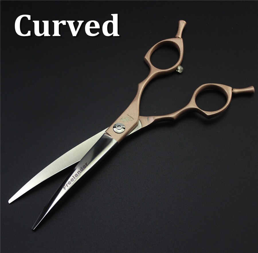 6.5inch Curved Scissor Thinning Shears Dog Scissors Pet Grooming Shear Hairdressing Tool Pet Groomer Accessory: golden curved