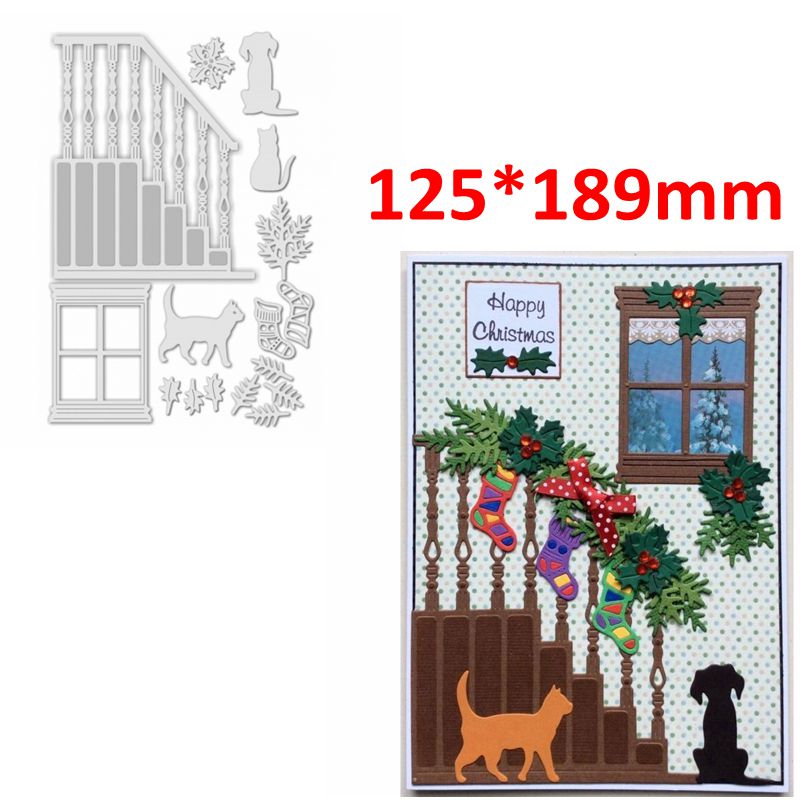 Happy Christmas Words Lace Music Note Corner Frame Stairs Window Flowers Angel Snowman Ornament Die Cut DIY Craft: 4