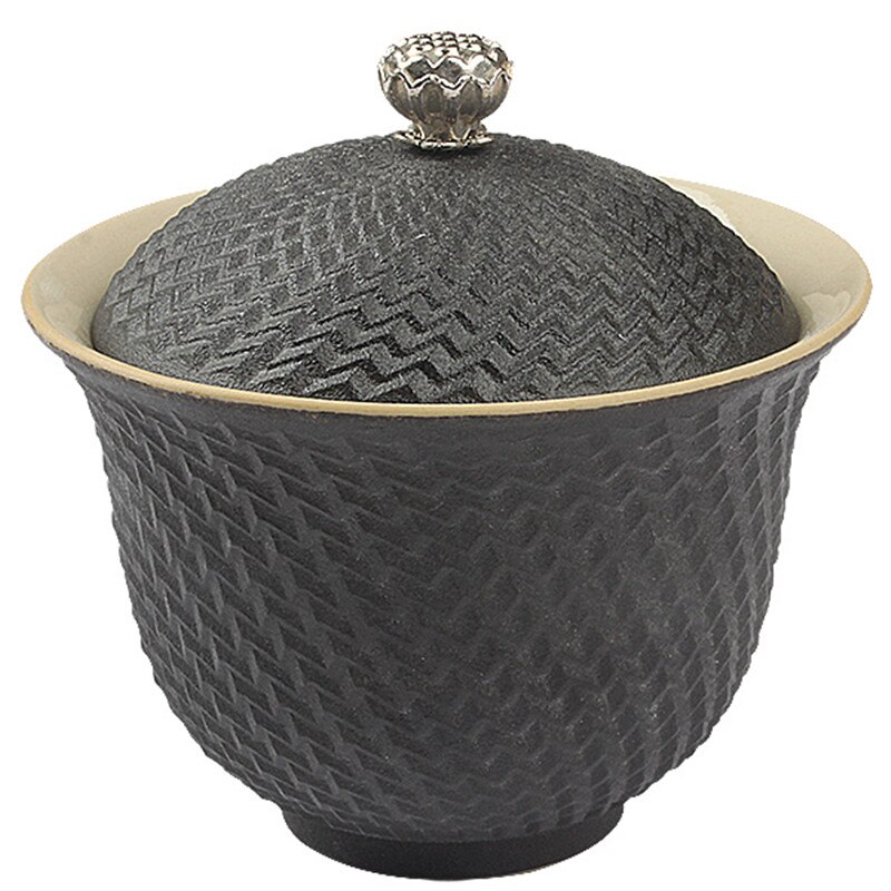 SILINE Set da tè in ceramica da viaggio Gaiwan Kungfu, set di ciotole da tè in porcellana bianca di suet cinese, portatile, per casa, lavoro, attività all'aperto, hotel (fiore