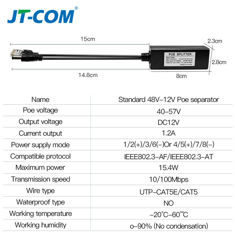POE Splitter 48V To 12V POE Connectors Splitters Extender Injector IEEE802.3af/at 10/100M For Hikvision POE Splitters