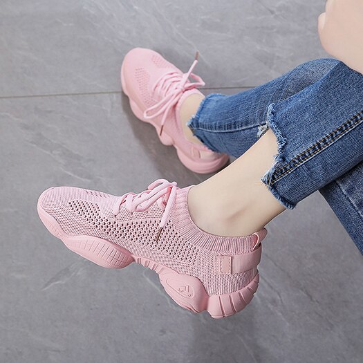 Roze dames sneakers met veters, ronde neus, grote maat, ademend mesh, goedkope wandelschoenen voor dames, chinese damessneakers: Roze / 40