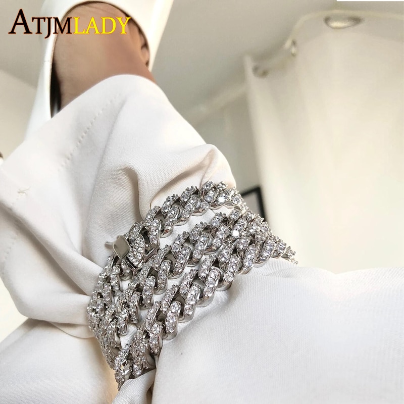 arrivé glacé bling cz chaîne cubaine bracelet pour femmes hommes garçon hip hop Rock 14mm Miami chaîne cubaine cheville 23cm 25cm