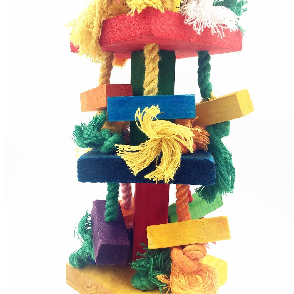 Juguetes para pájaros de colores grandes, cuerda de algodón, bloque de madera, tornos, loros, gorros, juguetes de cuatro capas, budgie accesirios para aves