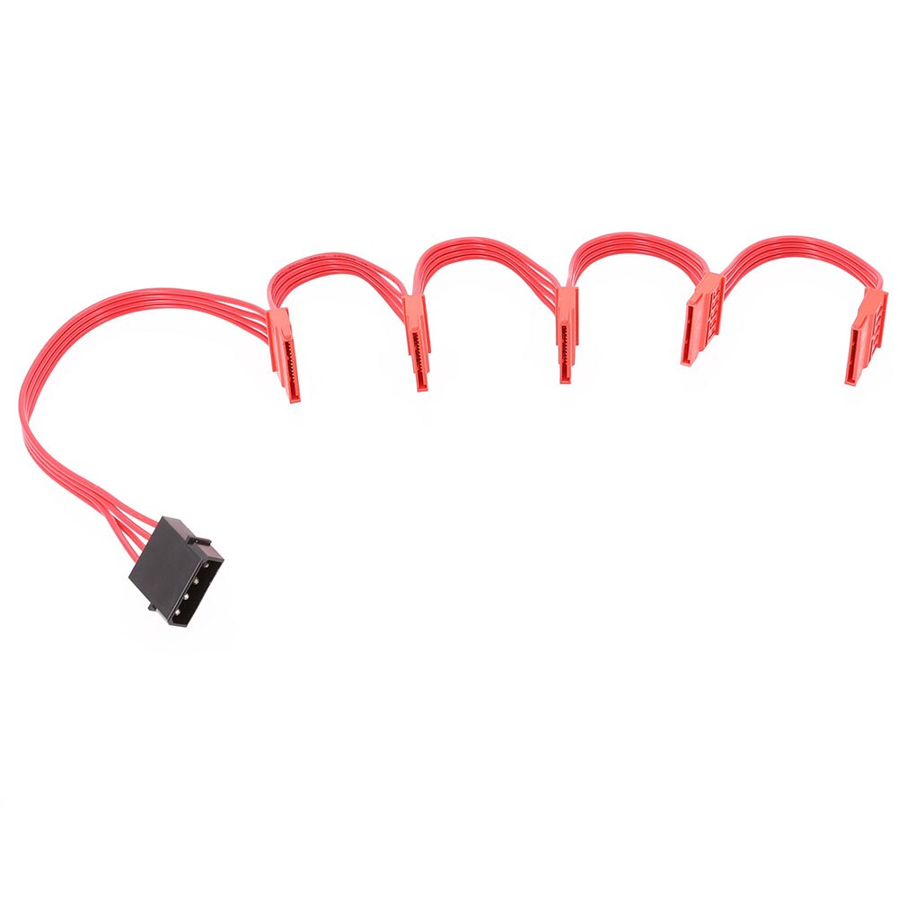 Hard Drive SATA Power Cable 4Pin IDE Molex to 5 x SATA Adapter Splitter Cable 18AWG Red for HDD SSD Cage PC Server DIY