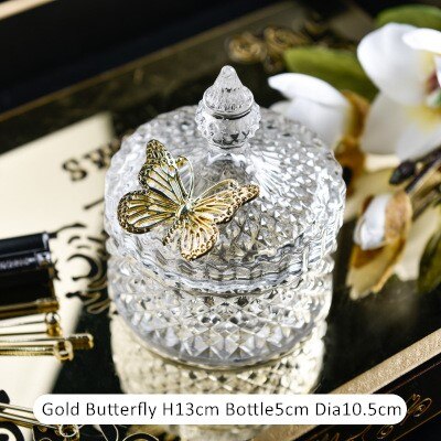 Slikglas krukke med låg europæisk stil krydderikrukke mad opbevaring pot lysebeholder dekoration glasflaske: Guld sommerfugl