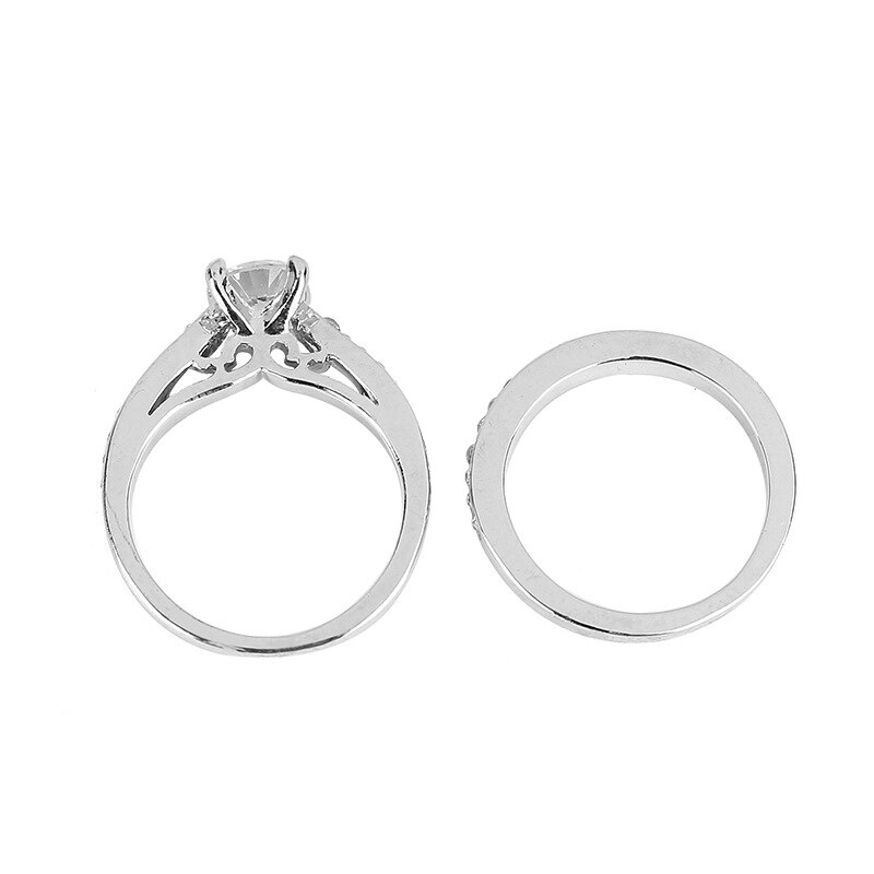 2pcs Diamond Couple Ring Set Silver Zircon Inlaid Simple Couple Jewelry Valentine's Day Couple Souvenir