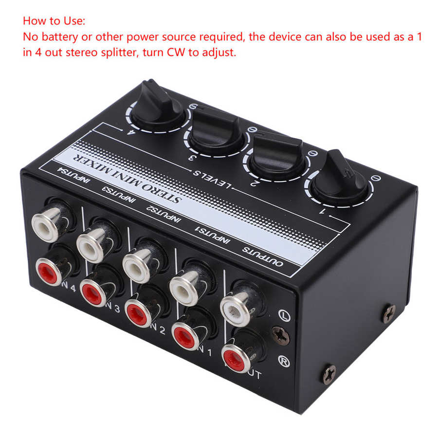 Stereo Mini Mixer Mini Portable Metal -12dB Gain Audio Splitter Box Passive with RCA Connector for Outdoor Performances for CD