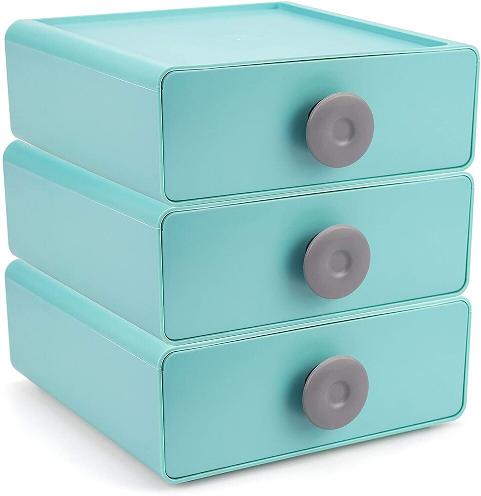 2022 Home Official Nordic Stackable Drawers Desktop Sundries Organizer Case Plastic Rack Cute Cosmetics Container: Blue 3pcs
