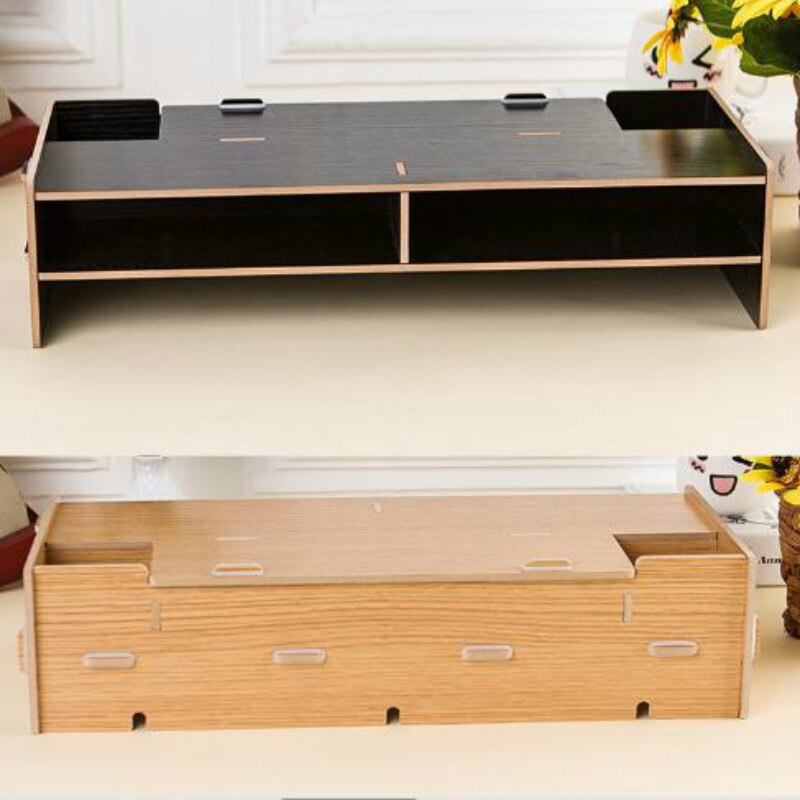 Wood Assembled Monitor Stands with 2 Drawers Office Table Storage Organizer Keyboard Computer Screen Rack Laptop/Screen Bracket