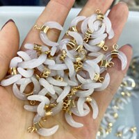 Nuovo 2pcs Pietre Naturali Pendenti Con Gemme E Perle Forma di Mezzaluna Allentato Pendenti Con Gemme E Perle per la Produzione di Gioielli FAI DA TE Collana Accessori Formato 16x17mm: Pink Quartz
