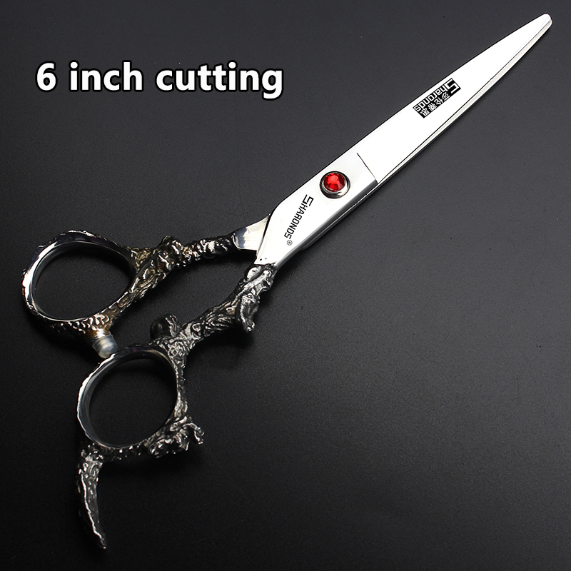 Tijeras de peluquero de 6 pulgadas y 7 pulgadas, tijeras profesionales japonesas de peluquería de acero 440C, herramientas de corte de adelgazamiento de cabello negro puro: Multicolor