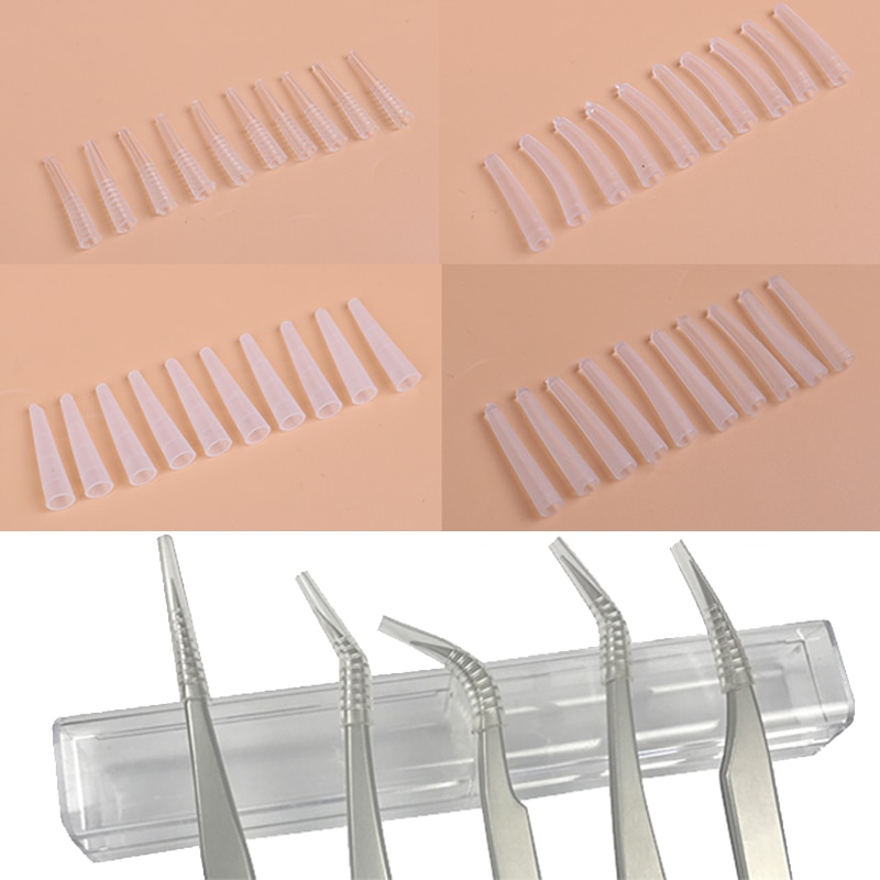 10 pièces/ensemble housse de protection en plastique greffage cils pince à épiler Silicone couvre conseils pince à épiler protéger les cas cils outils