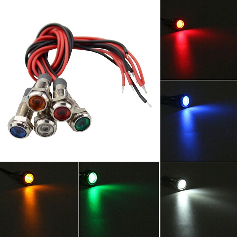 5 voyants LED pour tableau de bord de voiture, 12/24V, 6mm