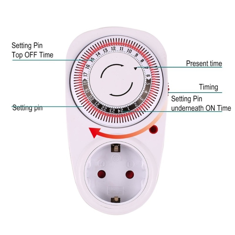 24 Hour Cyclic Timer Switch Mechanical Grounded Programmable Timer Switch Smart Countdown Switch Socket Indoor Auto Powe