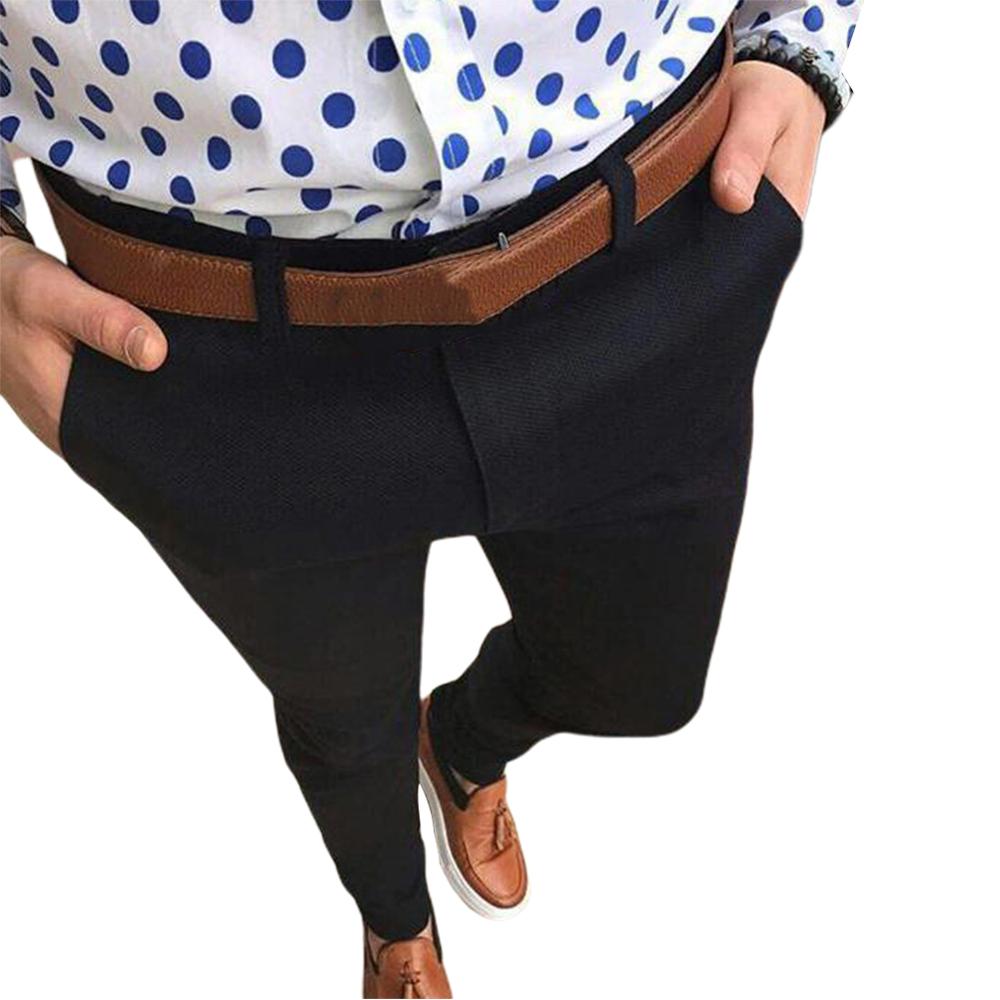 SANWOOD hommes couleur unie taille moyenne poches coton élastique crayon pantalon pantalons longs grande taille style coréen formel pantalon pour hommes: XXL / Black