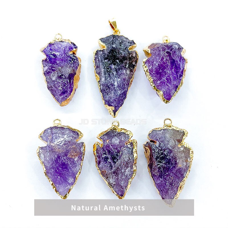 Natural Amethysts Opal Chalcedony Pendants Plating Golden Edge Arrow Shape Pendants for Jewelry Necklace Bracelets Accessories: Natural Amethysts