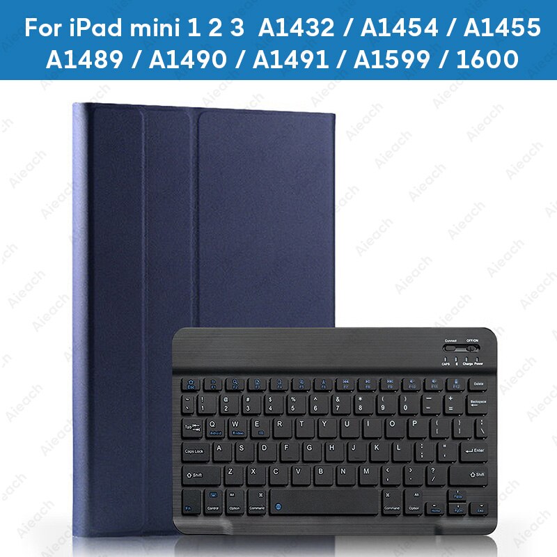 Aieach Leather Keyboard Case For iPad Mini 1 2 3 4 5 case With Pencil Holder Bluetooth Keyboard Cover for iPad Mini 5 Case: mini 123 Blue