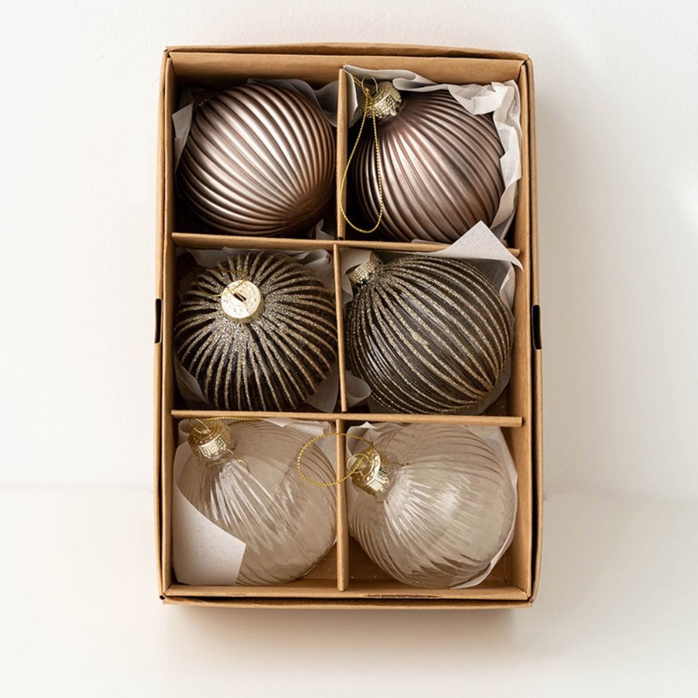 6 pçs artesanato conjunto de bola de natal de vidro 6cm criativo pingente de árvore de natal delicado pintado pendurado ornamento casamento