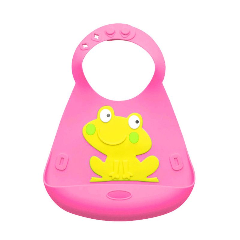 Cute Baby Bib Silicone Cartoon Waterproof Washable Infants Kids Rice Bibs: Pink