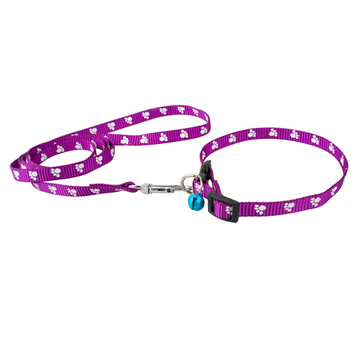 Verstelbare Nylon Kleine Hond Puppy Halsband & Leash Set met Poot S \ M \ L: Paars / S