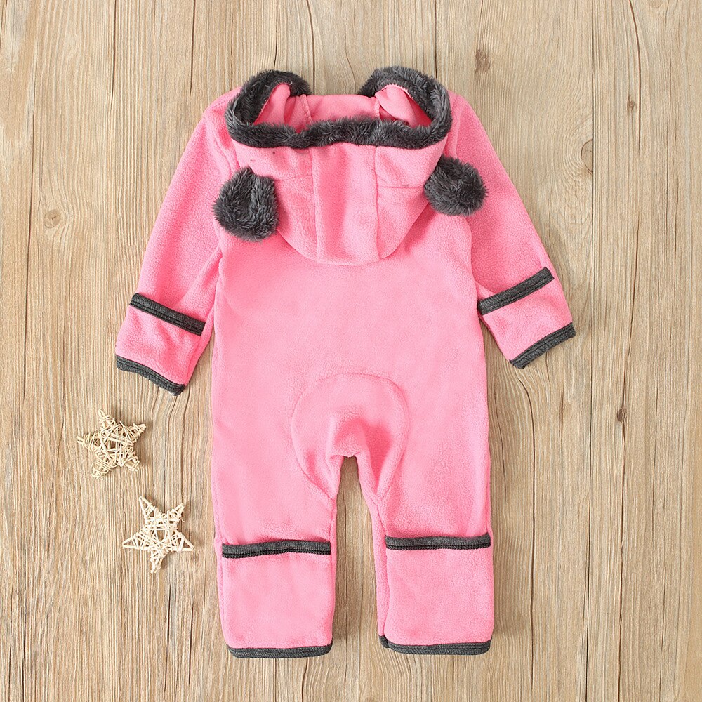 Cartoon Oren Fleece Footies Jumpsuit Baby Baby Meisjes Jongens Effen Lively Zachte Hoodie Jumpsuit Footies Babykleertjes Recien Nacido