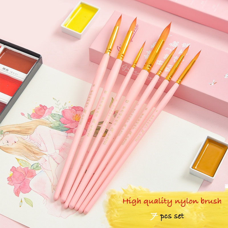 7 stücke Traum verfolgen Serie Runde kopf Nylon pinsel Suite Anfänger Erwachsene Professionelle Zeichnung Kunst Malerei Aquarell Pinsel einstellen