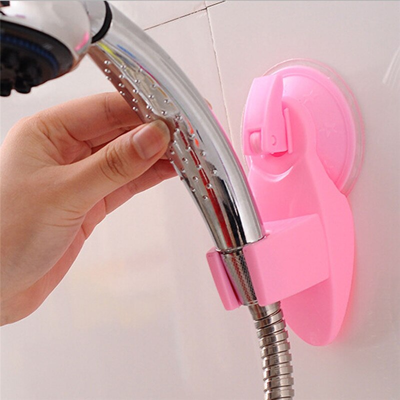 Movable Universal Vacuum Suction Cup Base Bathroom Shower Movable bathroom shower head holder: pink