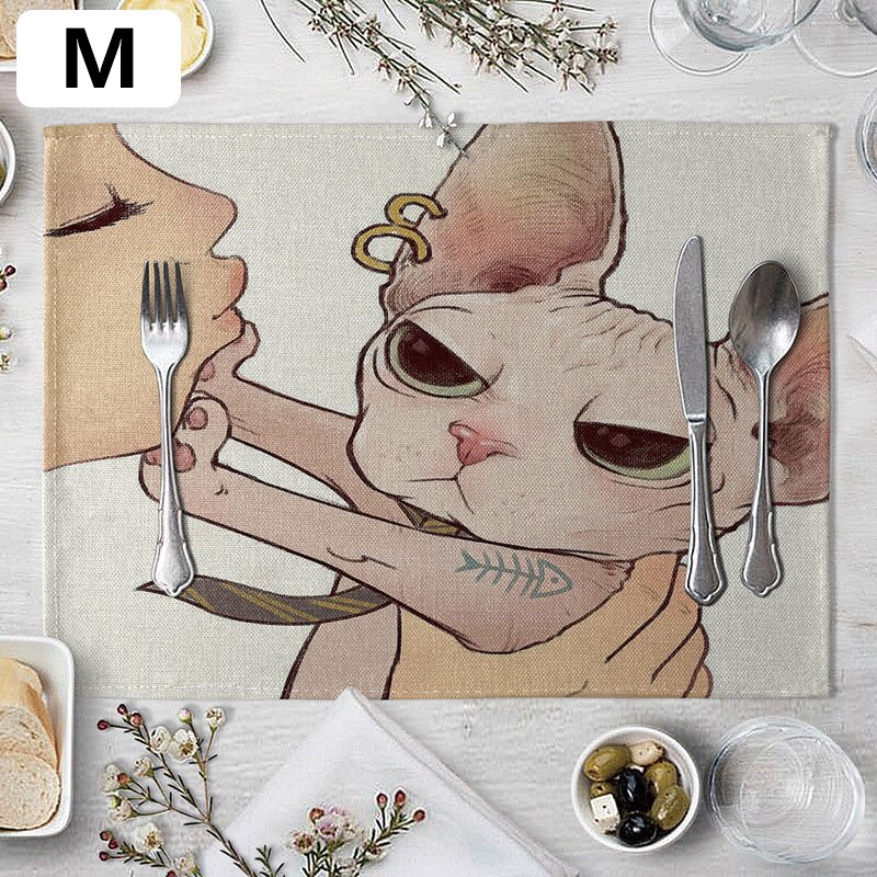 European style cute cat table mat cat style heat-proof mat placemat plate and bowl mat pot mat heat-proof mat: M