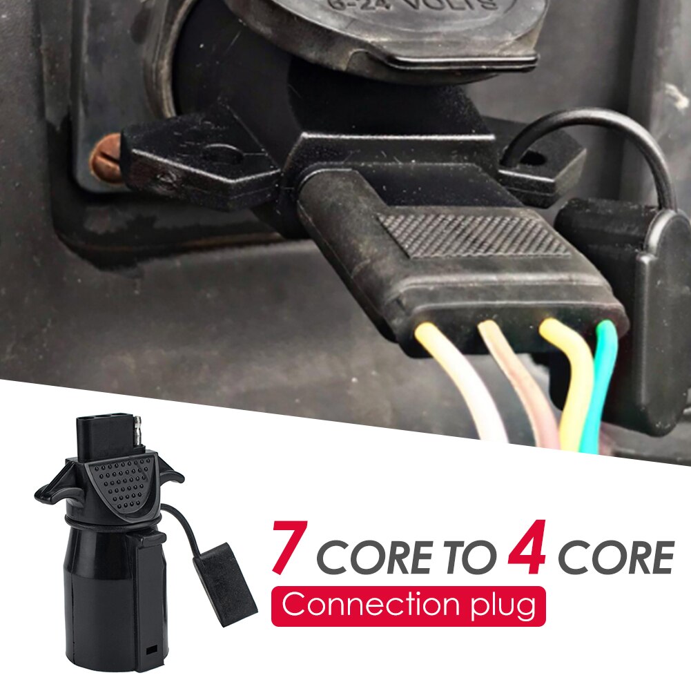 12V Trailer Adapter 7 Way RV Blade Style Round Plug Socket Connector Adapter to 4 Way Flat Plug with Dust Cover