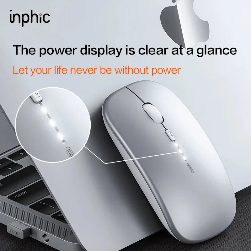 Inphic  m1 Profi kabellose maus, wiederaufladbare, geräuschlose maus, bluetooth-funkmaus mit drei modi, akkuanzeige + usb-c-ladefunktion