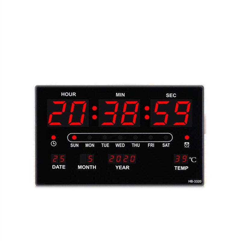 32x20x3CM Large Digital Wall Clock Alarm Hourly Chime Function Table Clock Calendar Temperature Electronic LED Clocks with Plug