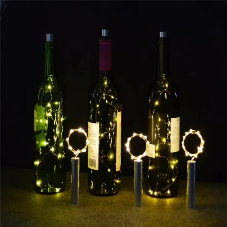 1/2/3M LED botella de vino corcho luz estrellada cadena batería fuente de alimentación para Festival decoración navideña alambre de cobre luz nocturna