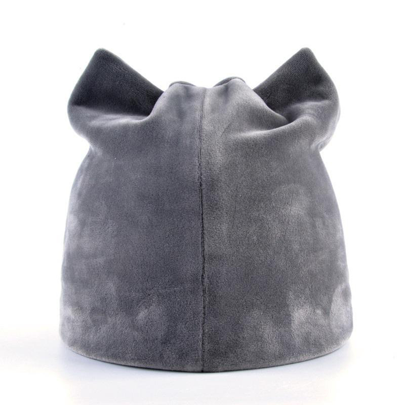 Kvinne vinter flanell skullies katt øre lue pluss fløyel tykk dobbeltlag varm lue hatt øre klaffer jenter søt lo strikk lokk