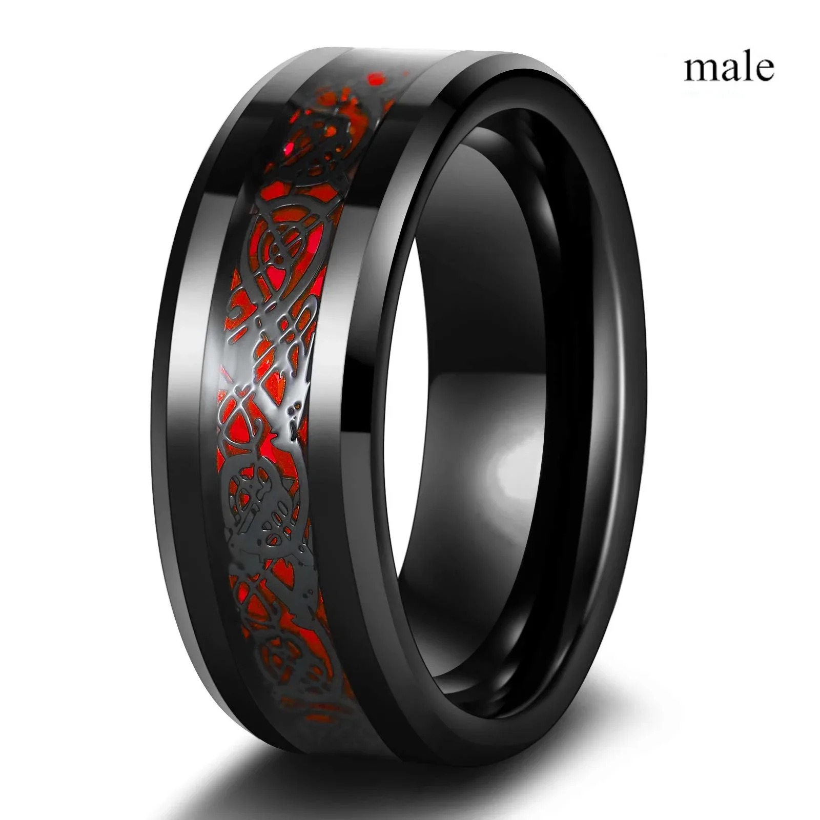 Anillos de pareja de románticos para mujer, anillo de circón con diamantes de imitación azules y corazón, anillo de dragón celta de acero inoxidable para hombre, joyería de boda