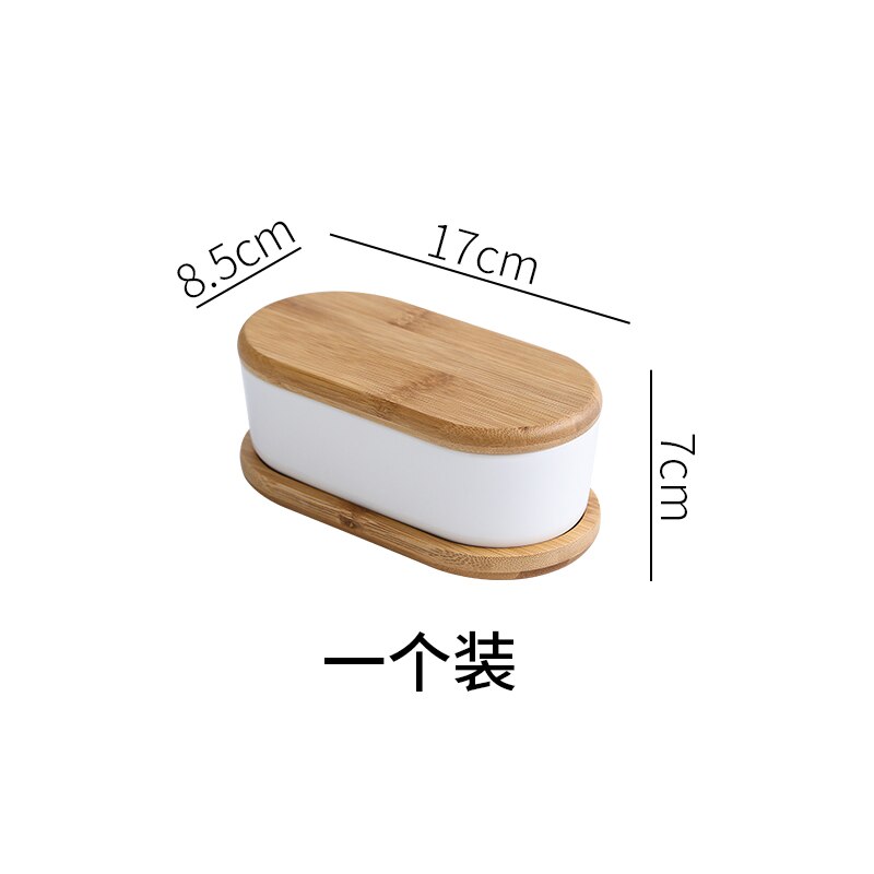 Ceramic Plate Snack Tray with Wooden Cover Wooden Pallets Fruit Plate Salad Bowl Snack Platter Dried Fruit Plates Dim Sum Dish: 1 grid with tray lid