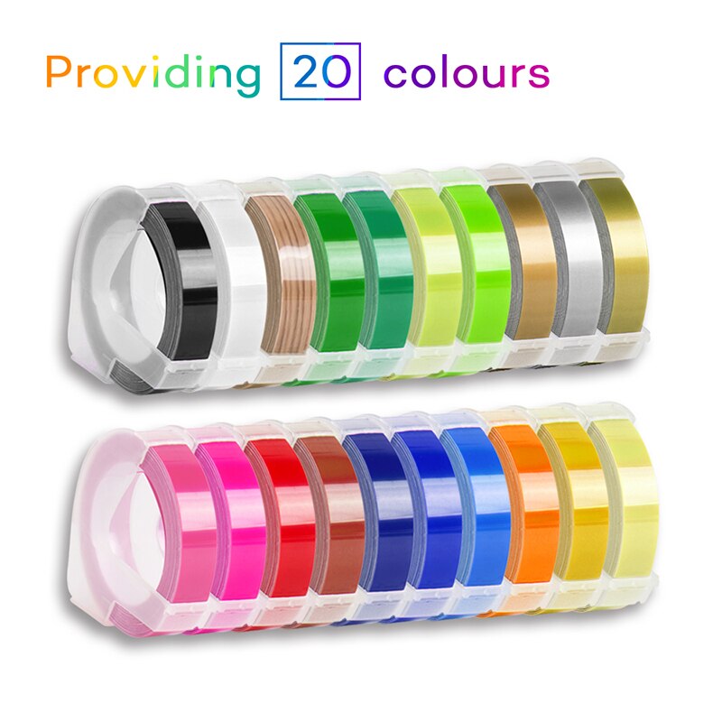 20Rolls 6/9/12mm 3D Embossing PVC Label Tapes Compatibel Dymo 1610 1880 12965 Handleiding Label printers voor Motex E101 Label Makers: Mixed 20 colors 9mm